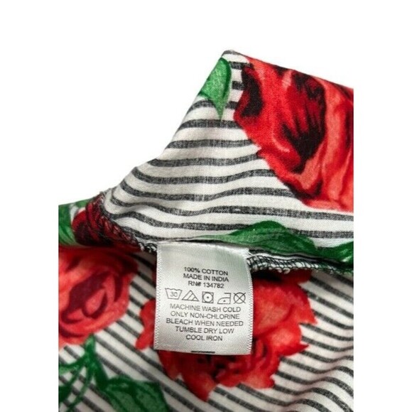 Hint of Blush XL Cold Shoulder Blouse Stripe Red Floral Ruffle Cotton Summer Top - Picture 7 of 9